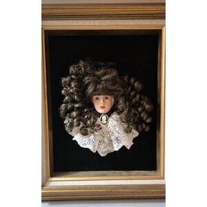 Vintage 3D Victorian Doll Head Open Frame Wall Art Decor Creepy Movie Prop